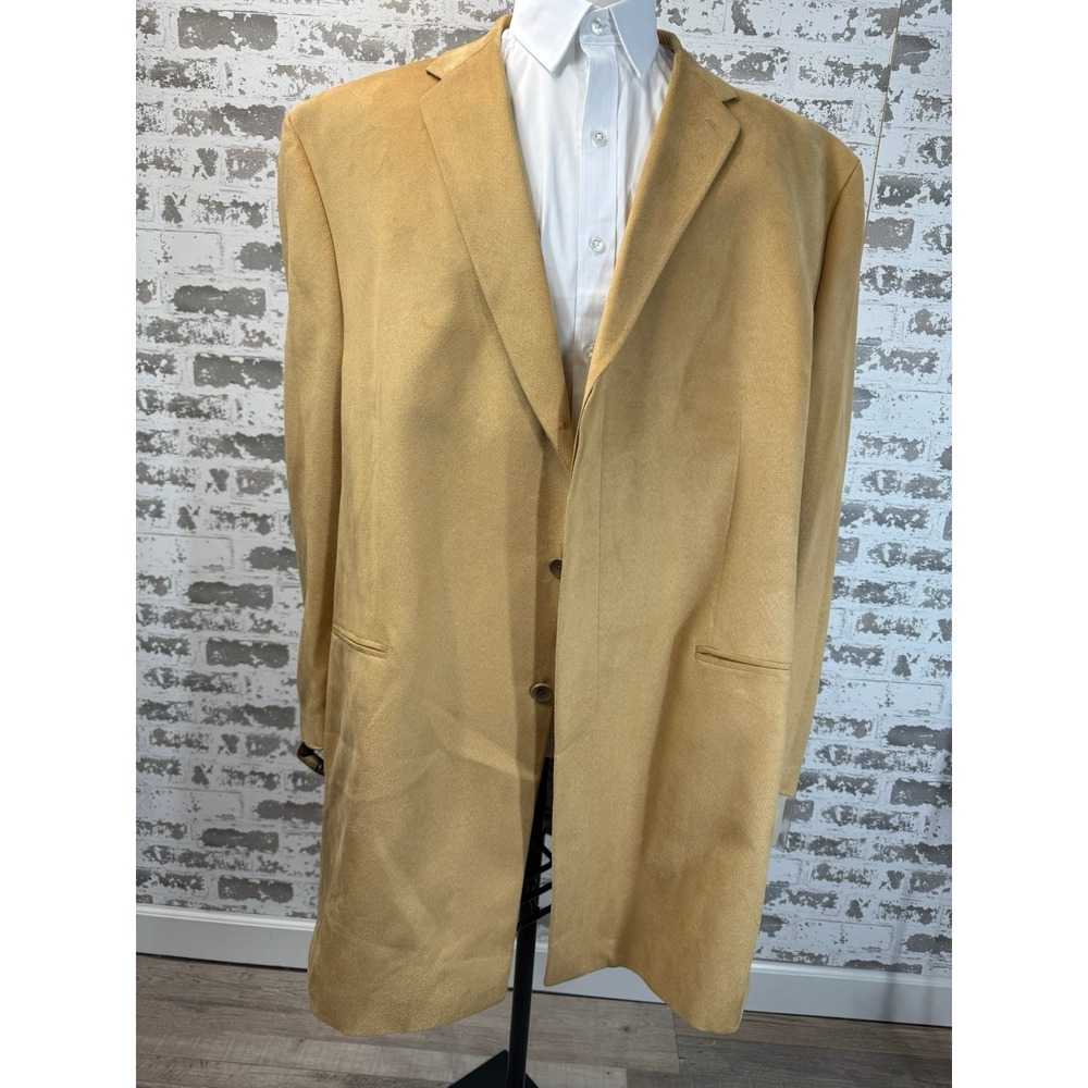 Fubu Coat Men's 54 Regular Beige Suit 2 Button Long Coat Trench Jacket Button